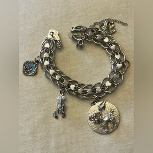 Monet Vintage Silver Tone Charm Bracelet